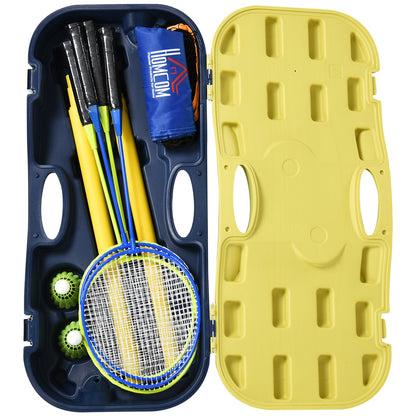 HOMCOM Portable Folding Badminton Net Set with 4 Badminton Rackets and 2 Nylon Shuttlecocks, for Adults Kids Indoor Outdoor Exercise Training
