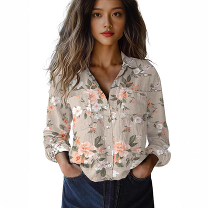 3D Digital Printing Women's Plus Size Lapel Long Sleeve Shirt