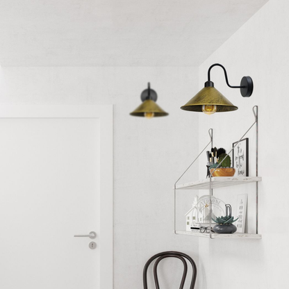 Brushed Brass Wall Light Fixture,Black Wall Sconce E27 Base Socket Screw Type Wall Mounted Swan Neck Cone Shape Shade
