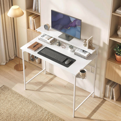 HOMCOM Computer Desk, 80cm Home Office Study Table with Hutch Shelf, Cup Holder, Headphone Hook, White