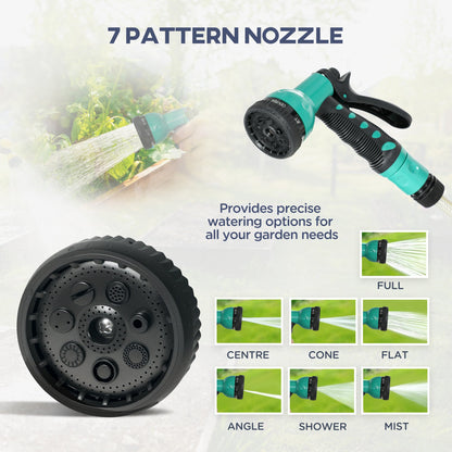 Outsunny Retractable Hose Reel Wall Mounted, 30+2m Garden Hose Pipe Reel with Lock, Auto Rewind, 7 in 1 Spray Nozzle, Includes Wall Fixings, 180\'c2\'b0 Swivel, Outdoor Watering, Grey