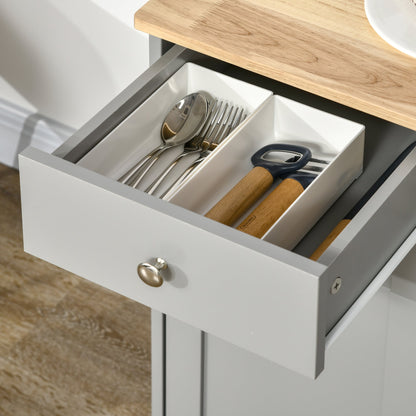 HOMCOM Sideboard with Rubberwood Top and Adjustable Shelves for Dining Room, Kitchen - Grey