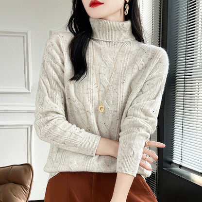 Pure Color Thickened Twisted Women's High Lapel Knitted Sweater