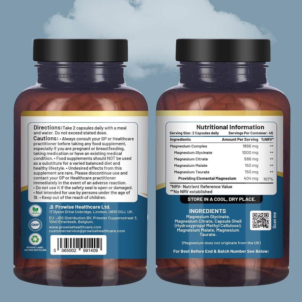 Prowise Magnesium Glycinate Complex 4-in-1 – 1866mg Blend | 404mg Elemental Magnesium | 90 Vegan Capsules