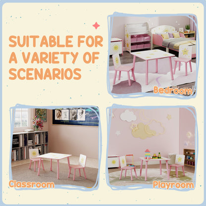 AIYAPLAY 3-Piece Toddler Table and Chair Set, Kids Table with 2 Chairs Set for Bedroom, Nursery, Playroom, Pink