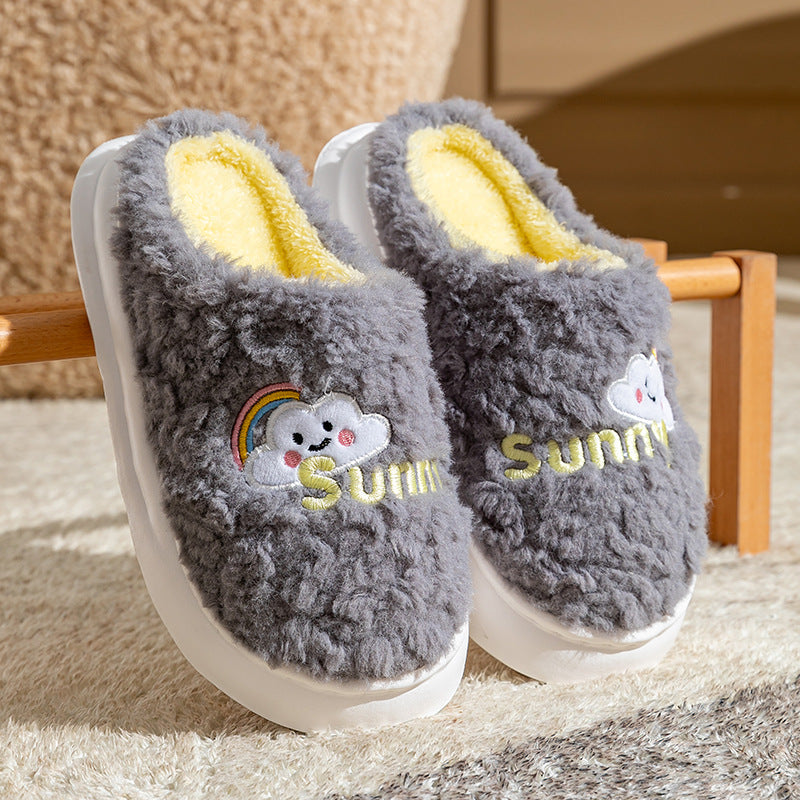 Cute Cartoon Cotton Slippers Thick Bottom Home Slippers Fashion Floor Bedroom Slipper Women Men Couples Warm House Shoes