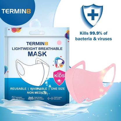 Nitrile Powder Free Small (Age 10-14) Gloves & Spandex Kids Face Mask (Age 6-12)[1x Pink Face Mask]