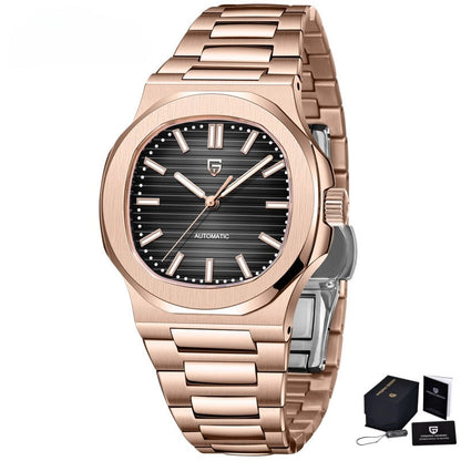 Men's Stainless Steel Automatic Mechanical Waterproof Barrel-shaped Wristwatch