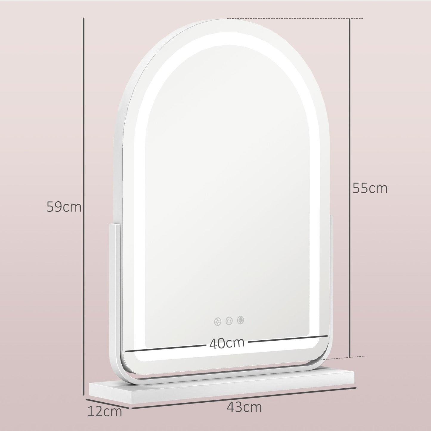 HOMCOM LED Vanity Mirror with Lights, 43 x 59cm Lighted Makeup Mirror with 3 Colour, 360\'c2\'b0 Rotation, Touch Screen, for Bedroom and Dressing Room, White