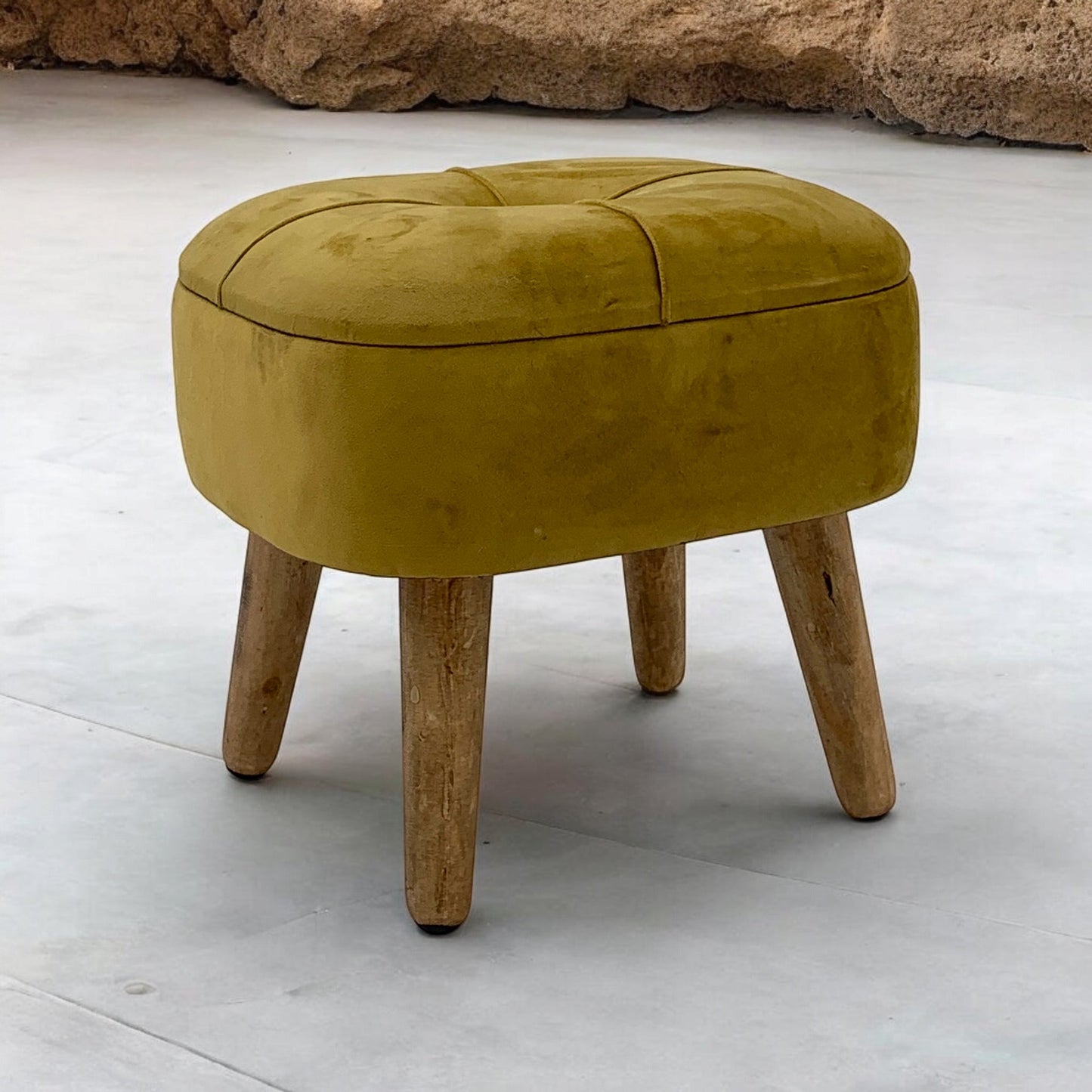 AcaciaHome Stylish & Durable Living Velvet Ottoman Footstool with Lift-Up Storage, Round Design, Traditional Pattern, Comfortable Medium Firmness for Living Room, Office or Lounge (Yellow, Round)
