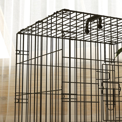 PawHut Foldable Dog Crate with Two Doors with Tray, Soft Cushion, for Extra Small Dogs, 60 x 40 x 50, Black