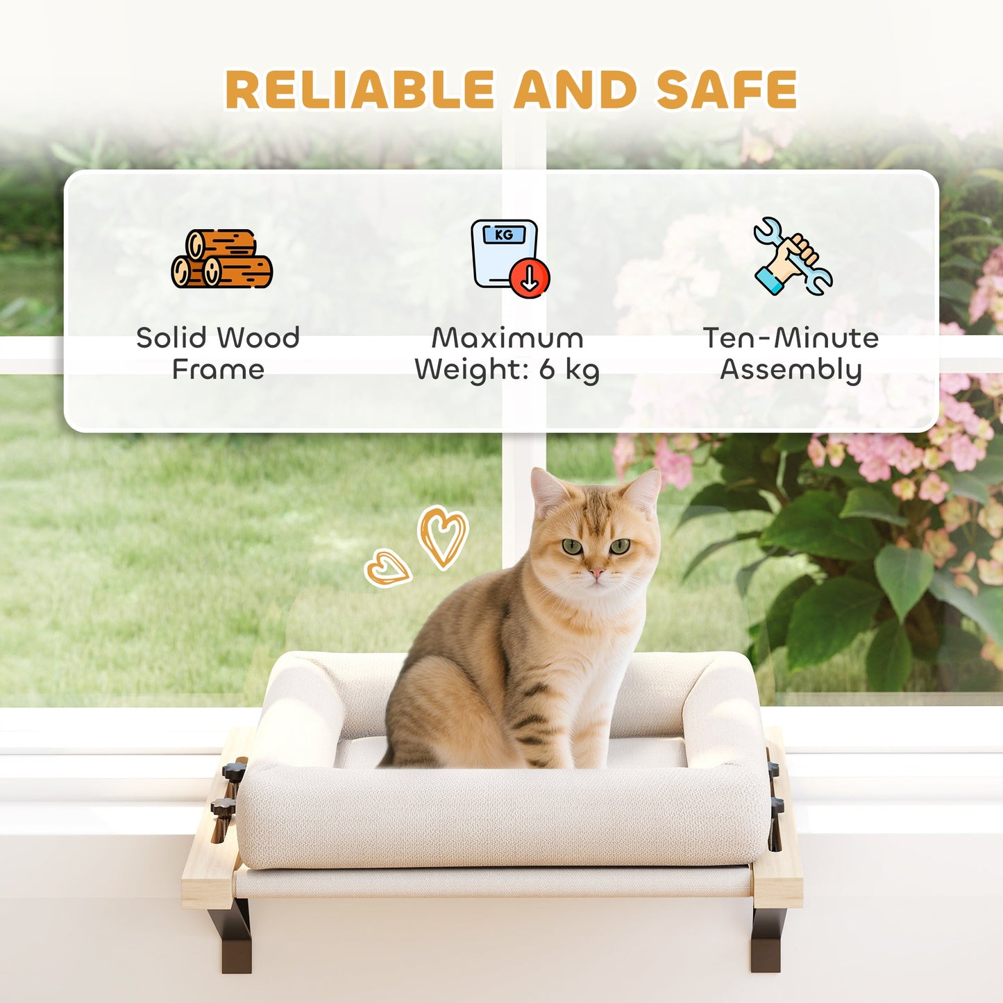 PawHut Cat Radiator Bed, Adjustable Hanging Cat Hammock with Removable and Washable Cushion for Indoor Cats, Cream White
