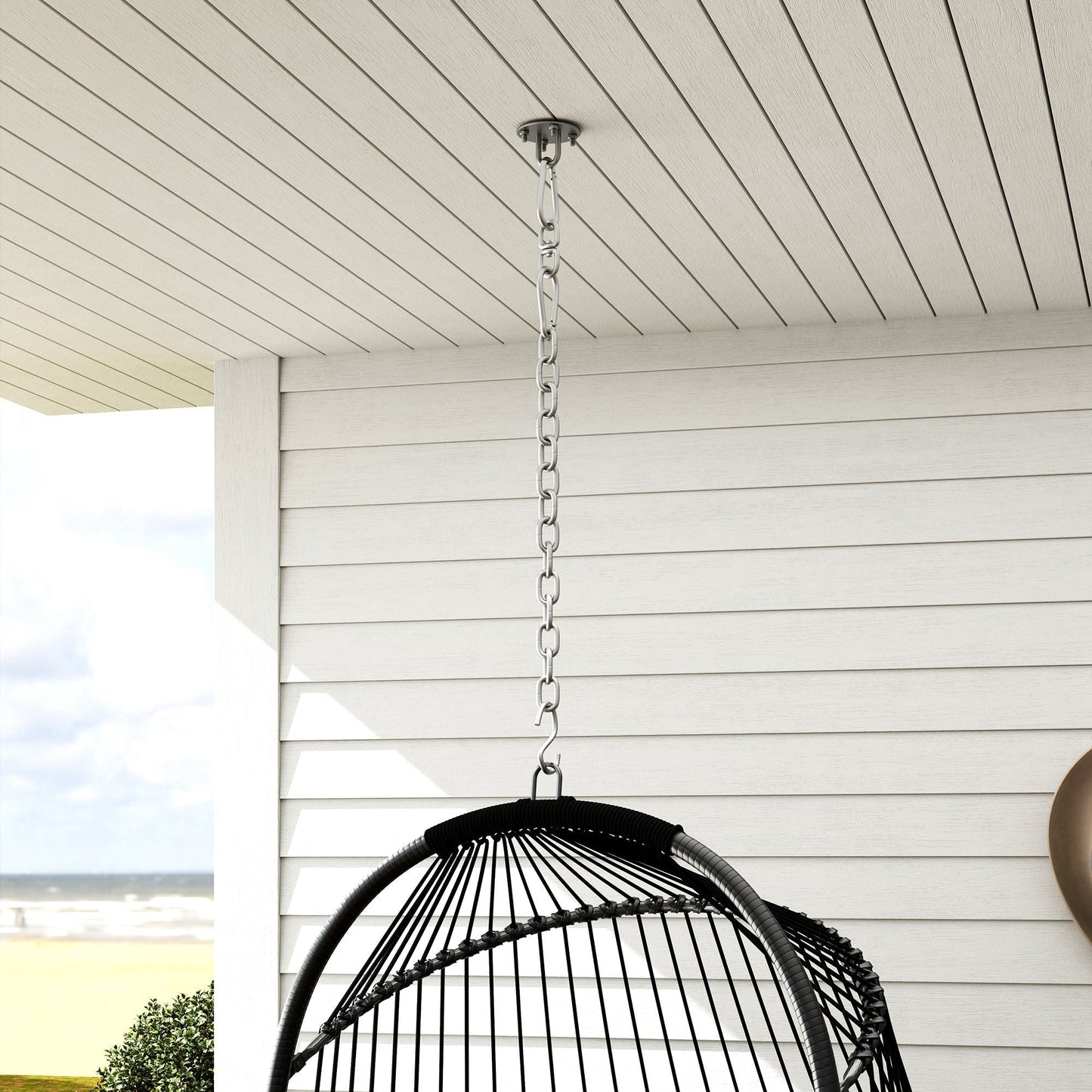 Outsunny Hanging Egg Chair, Foldable Rattan Garden Swing Chair with Installation Kit, Thickened Cushion and Headrest, Indoor Outdoor Hanging Egg Basket Seat for Patio, Porch, Dark Grey