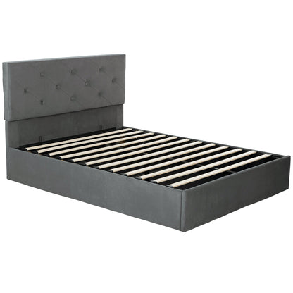 HOMCOM King Size Bed Frame Gas Side Lift Under Bed Storage Upholstered Platform Bed Tufted Headboard for 150 x 200 cm Mattress