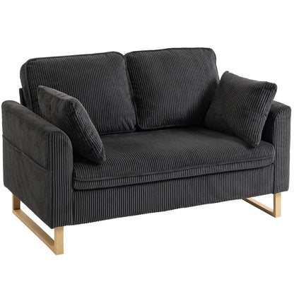 HOMCOM 2 Seater Sofa, 140 cm Loveseat Sofa with Spring Cushions, Metal Legs, 2 Pillows, Dark Grey