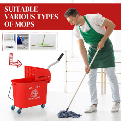 HOMCOM 20L Mop Bucket on Wheels, with Water Separation Panel - Red