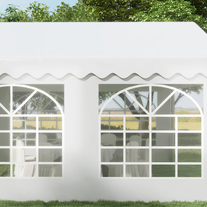 Outsunny 4m x 4m Marquee Party Tent Wedding Canopy, Pop Up Gazebo with Sidewalls, Doors, Windows, Galvanised Garden Gazebo for Parties Events, White