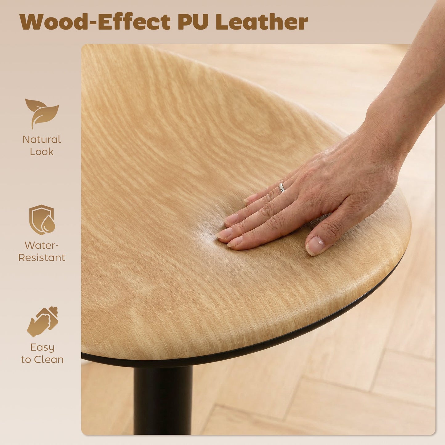 HOMCOM Set of 2 Barstools PU Leather Kitchen Stools with Saddle Seat Height Adjustable Swivel Kitchen Chairs with Footrest Oak