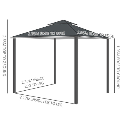 Outsunny 3 x 3 m Garden Gazebo Double Roof Marquee Patio Wedding Party Tent Canopy Shelter with Sidewalls, (Dark Grey)