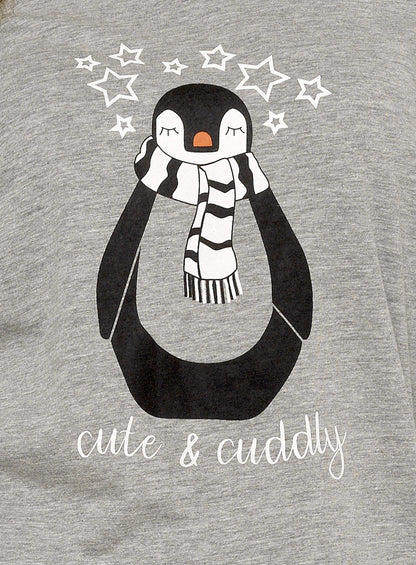OLIVIA ROCCO Women's Penguin Stars Grey Cotton Pyjama Set Easy-Care Super Soft Sleep Set