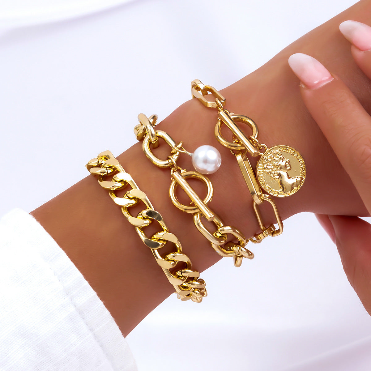 Retro Pearl Chain Beaded Bracelet