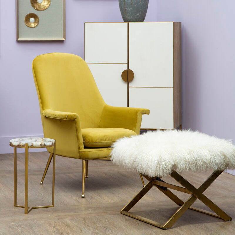 Anafi White Sheepskin Stool