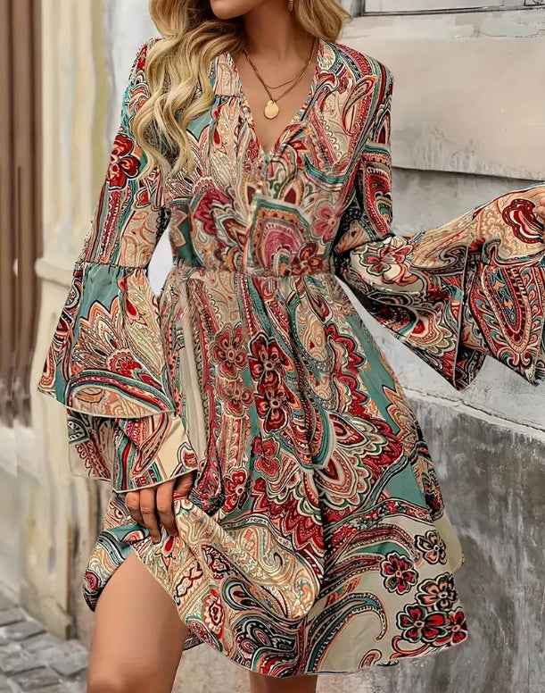 V-neck Long Sleeve Women's Dress