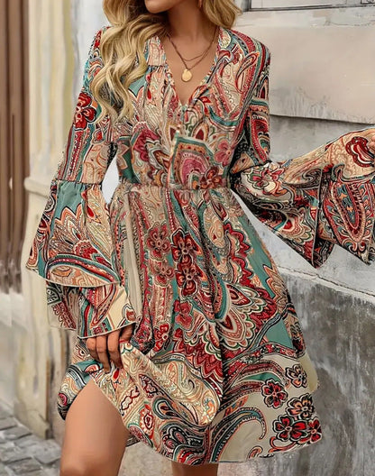 V-neck Long Sleeve Women's Dress