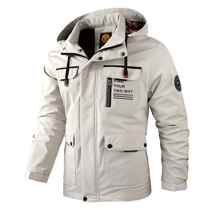 Men's Waterproof Windbreaker Jacket - Hooded Winter Coat with Fleece Lining