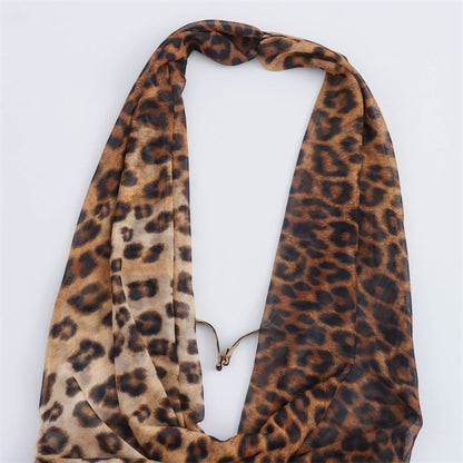 Backless Halter Leopard Print Dress Women