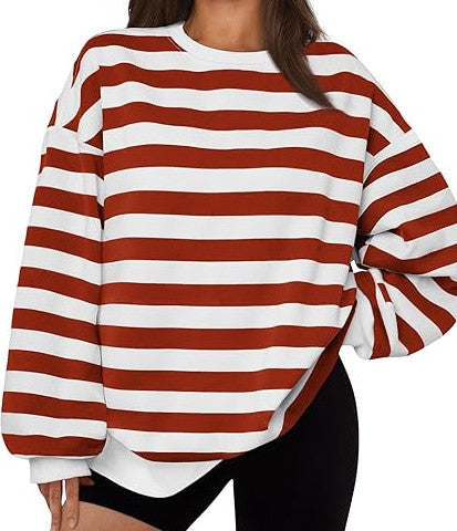Women's Crew-neck Pullover Casual Striped Sweatshirt