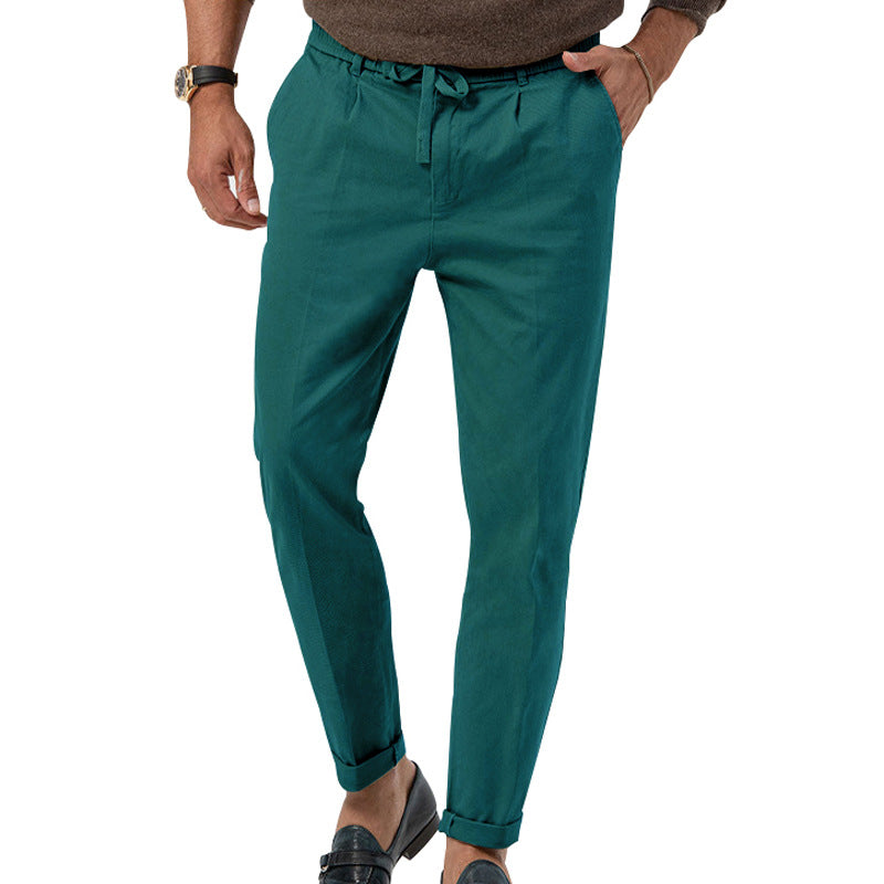 Casual Drawstring Pants Men's Business Straight Solid Color Suit Pants