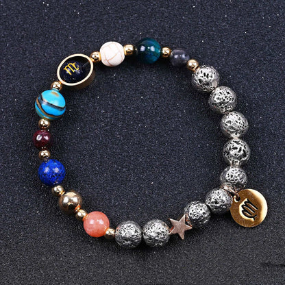 Twelve Constellation Blue San Lettering Bracelet Antique Silver Volcanic Stone Bracelet