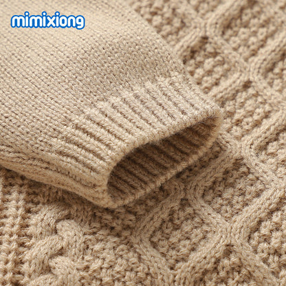Baby Knitted Solid-Color Diamond-Shape Top Pants Set