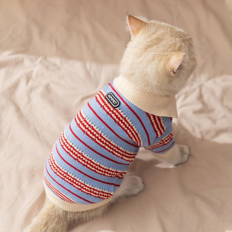 Cat Sweaters, Cold Weather Dog Striped Pullover, Warm Knitted Pet Clothes In Winter