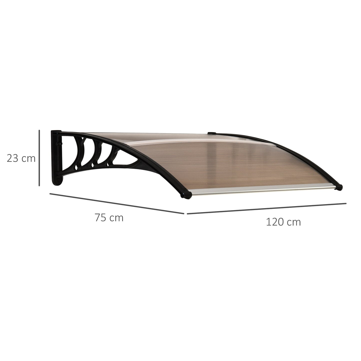 Outsunny Curved Window Door Canopy Aluminium Rigid Plastic Polycarbonate Fixed Outdoor Awning Modern Design UV Water Rain Resist 120 x 75cm Brown