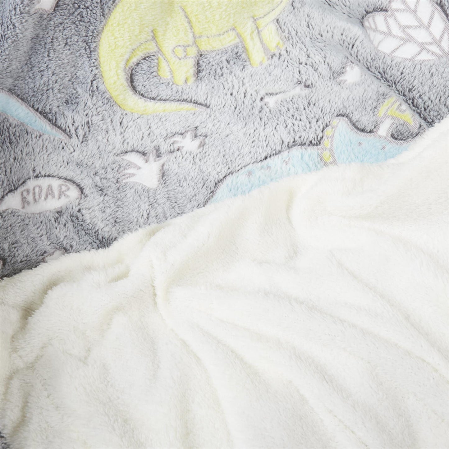 Dinosaur Glow In The Dark Teddy Fleece Bedding Set with Bed Throw and Cushion Prehistoric Design for Kids Available in Single and Double Sizes by OLIVIA ROCCO