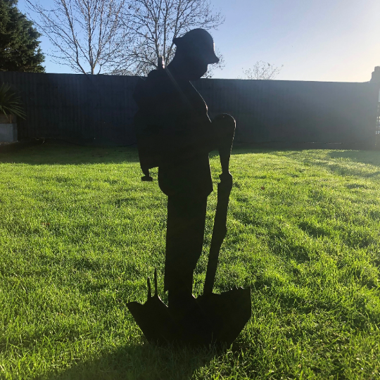 Large Rusty Metal Soldier Garden Decoration - Black
