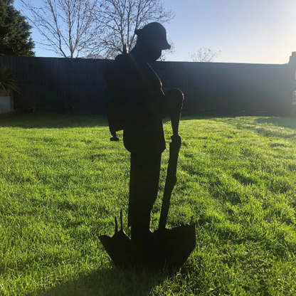 Large Rusty Metal Soldier Garden Decoration - Black