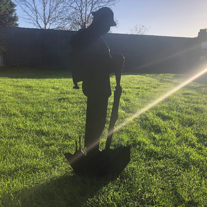 Large Rusty Metal Soldier Garden Decoration - Black