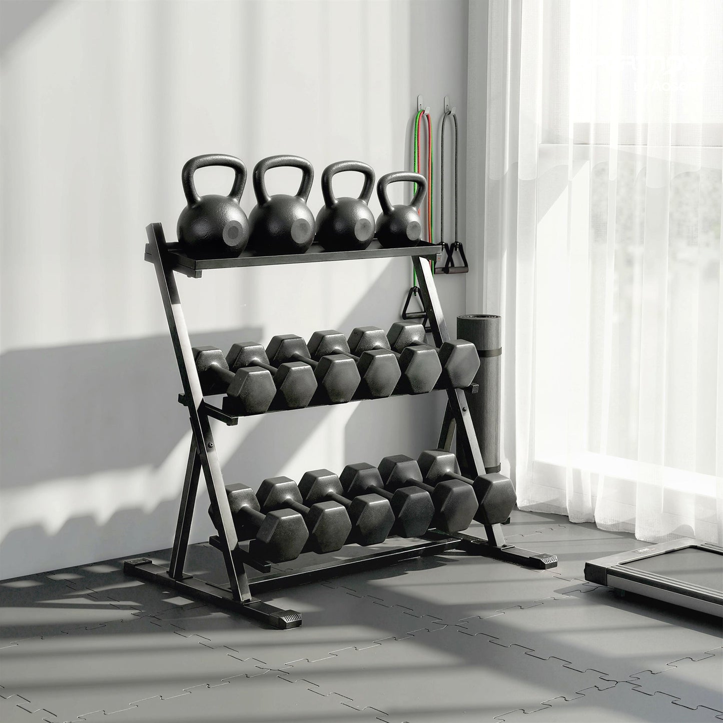 SPORTNOW 3-Tier Adjustable Dumbbell Rack, Heavy-Duty Weight Rack for Dumbbells, Kettlebells and Multiple Balls, Space-Saving Weight Storage Stand for Home Gym, 200 KG Capacity
