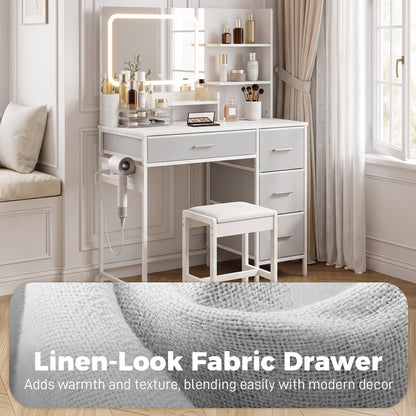 HOMCOM Dressing Table with 3-Colour LED Mirror, Power Outlet, Vanity Desk with 4 Drawers, 5 Shelves, Hair Dryer Holder