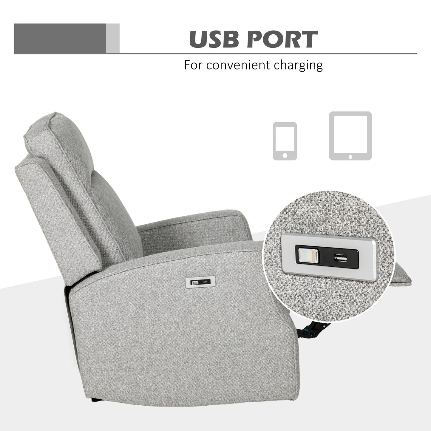 HOMCOM 150\'c2\'b0 Electric Reclining Chair, with USB port and Footrest - Grey