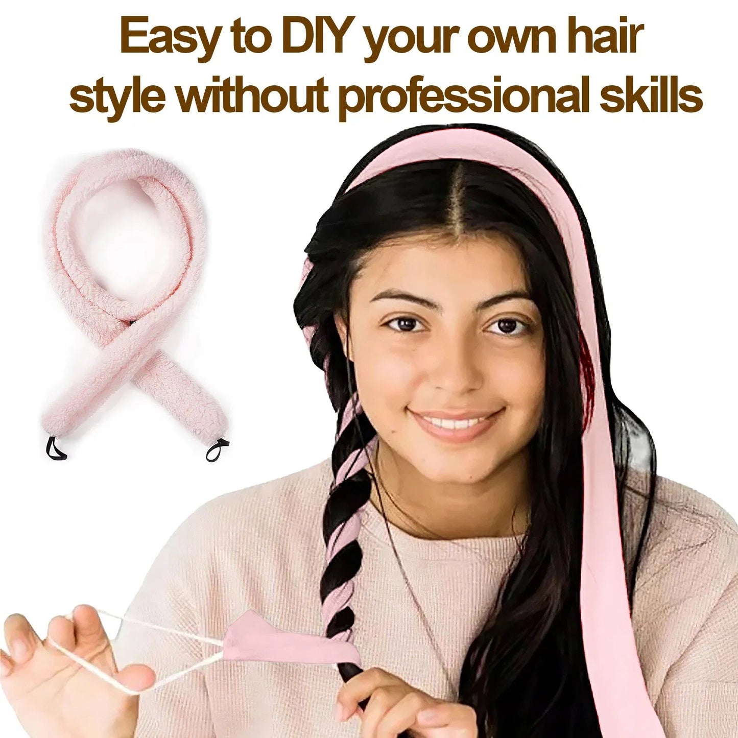 Satin Heatless Hair Curler, Lazy Natural Soft Wave DIY Heatless Curls For Sleep In Overnight, For All Hair Types - Pink