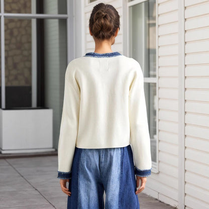 Fashion Fur Denim Color Contrast Short Coat
