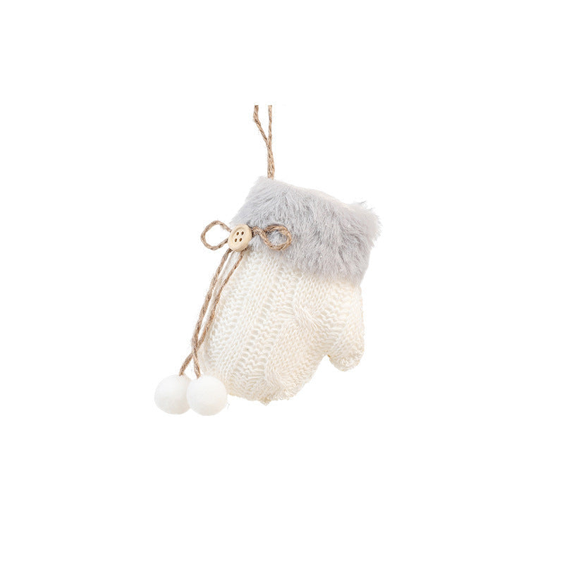 White Plush Fabric Pendant Gloves Sled Creative Christmas Tree Ornaments