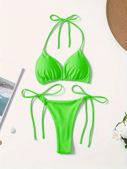 Solid Color Sexy Lace-up Hot Girl Temperament Women's Bikini Swimsuit