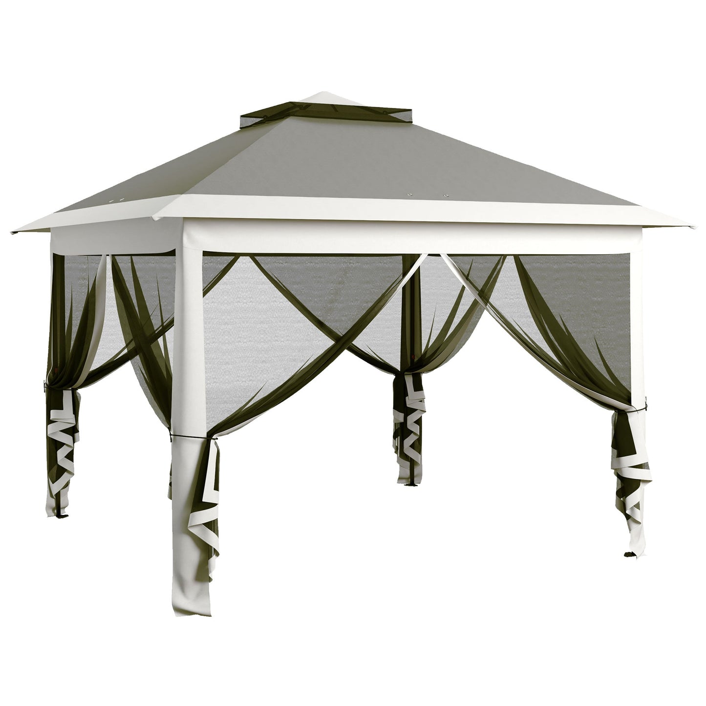 Outsunny Pop Up Canopy Tent with Double Roof, Zipped Mesh Sidewalls, Carrying Bag, Height Adjustable for Patio Garden, Dark Grey