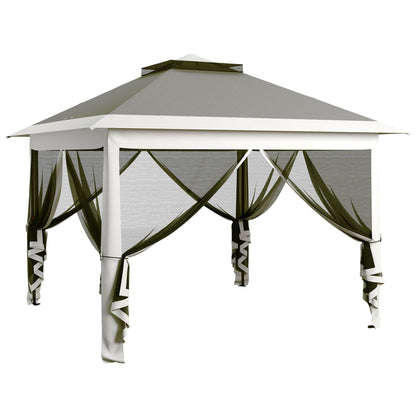 Outsunny Pop Up Canopy Tent with Double Roof, Zipped Mesh Sidewalls, Carrying Bag, Height Adjustable for Patio Garden, Dark Grey