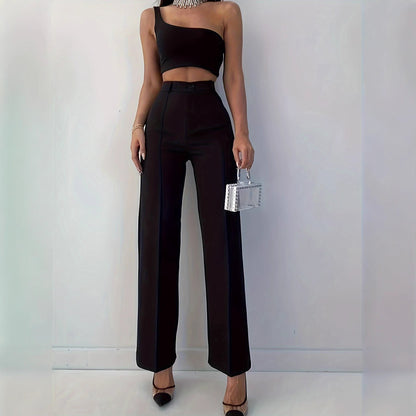 High Waist Slim Fit Solid Color Casual Pants